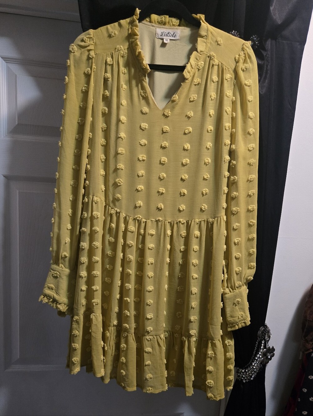 Listicle Sunny Yellow Pom-Pom Tiered Dress Sz M